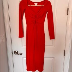 H&M Bright Orange Ribbed Long Sleeve Bodycon Dress